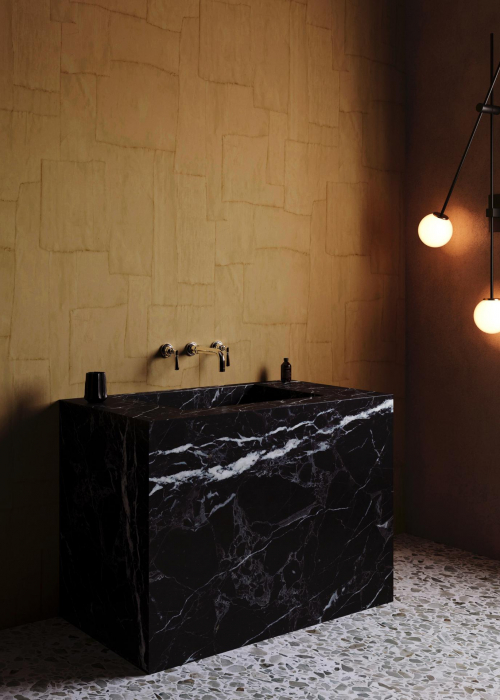 badgestaltung tapete senffarben zu marmor arte Sculptura decohome.de