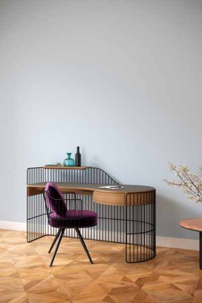 stahlgestell schreibtisch mit schublade velours stuhl Wittmann paradise bird desk decohome.de