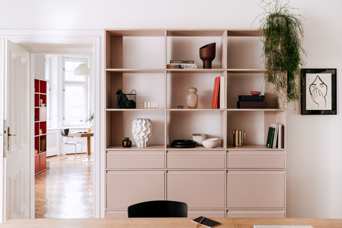 schrankwand modular rosa homeoffice wohnzimmer tylko decohome.de