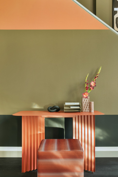 pouf orange gruene wand JAB decohome.de