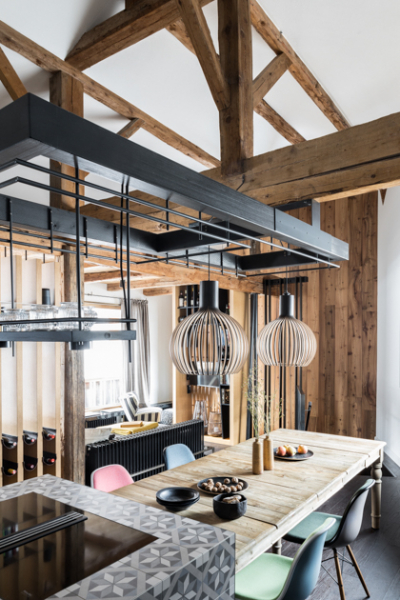 moderne chalet kueche musterfliesen holz