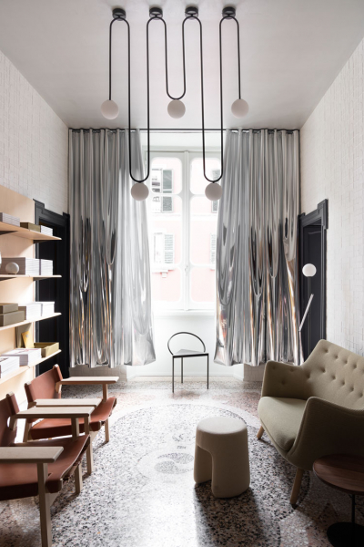 silber vorhaenge and drape terrazzo boden wohnzimmer design decohome.de