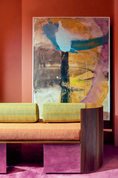 ELITIS pinker Teppich bunte Couch Muenchner Stoff Fruehling decohome.de