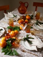 Tischdeko Weihnachten einfache Ideen Salonette noel orange24 decohome.de