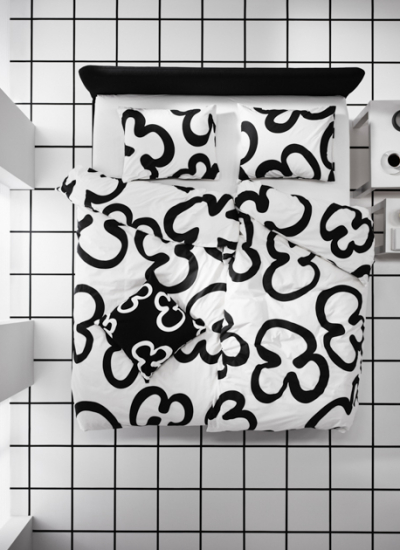 vintage ikea Nytillverkad bettwaesche blumen schwarz weiss decohome.de