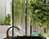 Schwarzes Waschbecken, Armatur Dornbracht CYO Architecture Oasis Outdoor Bad decohome.de