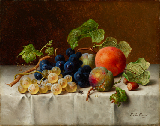 Preyer Emilie Stillleben mit Trauben Reineclauden Pfirsich und Haselnuessen ohne Jahr Oel auf Leinwand Kunstpalast Duesseldorf Foto Kunstpalast LVR ZMB Joshua Esters ARTOTH