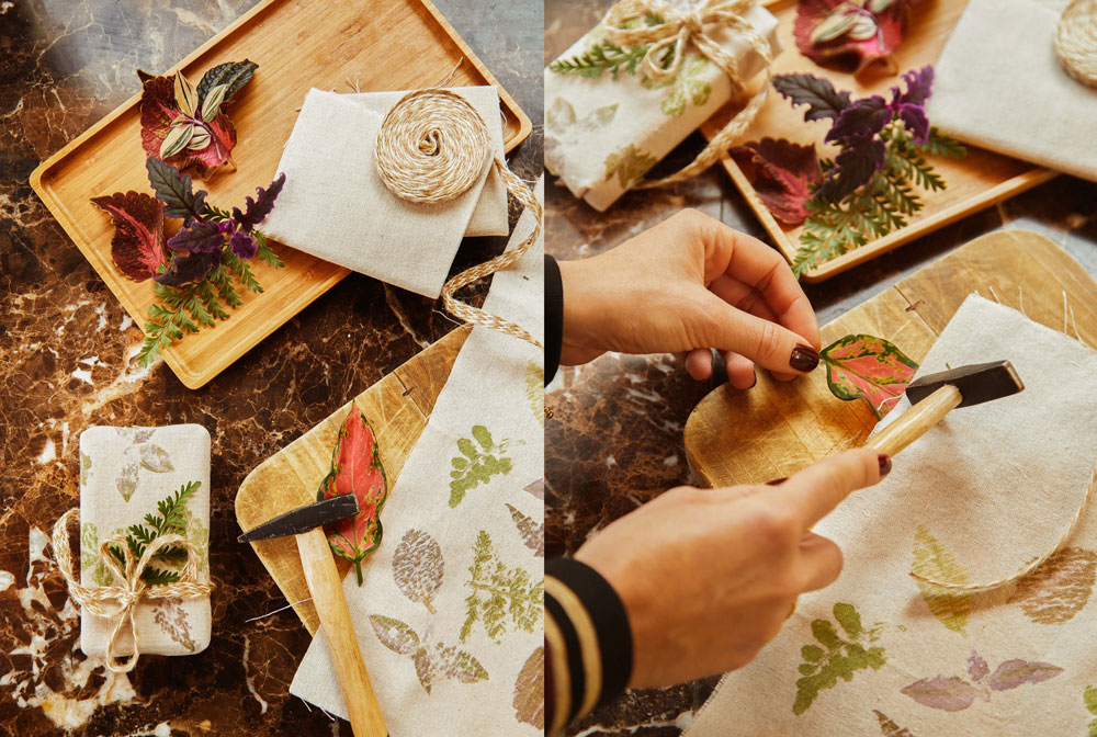 geschenkverpackung ideen blattdruck nachhalitg plants & Flowers Fondation Holland decohome.de decohome.de