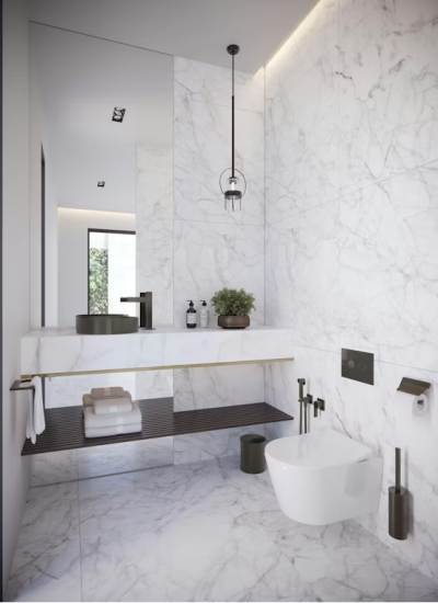 THG Badarmatur bafgestaltung weiss und schwarz mamrmor decohome.de