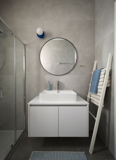 graues Badezimmer Einrichten mit bunten Farben Maxim Maximov decohome.de