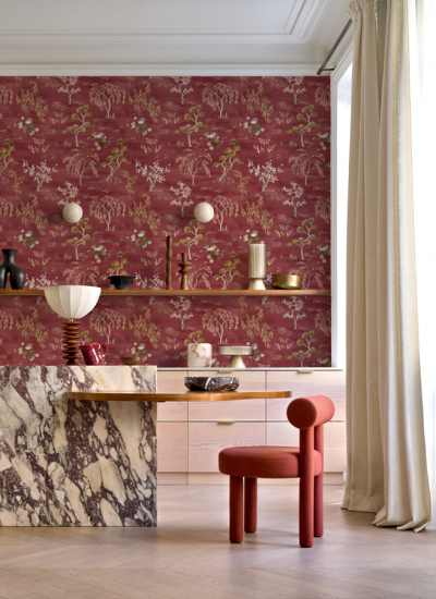 CASAMANCE LEGENDES Kuech Tapete rot gold decohome.dejpg