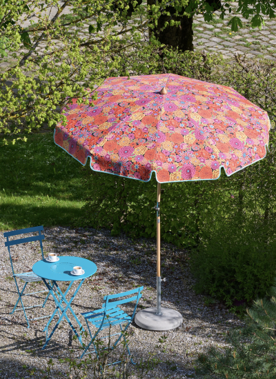 glatz sonnenschirm blumen bunt garten bistrotisch blau decohome.de