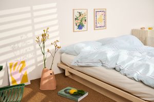 Blaue Seersucker Bettwäsche Schlafzimmer hell Lavie Emil green indigo decohome.de Blaue Seersucker Bettwäsche Schlafzimmer hell Lavie Emil green indigo decohome.de