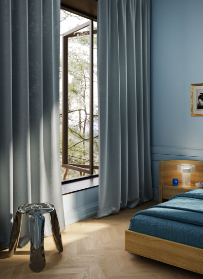 Schlafzimmer blaue Vorhänge Ado SoBiscuitRE 10 2602 662 decohome.de